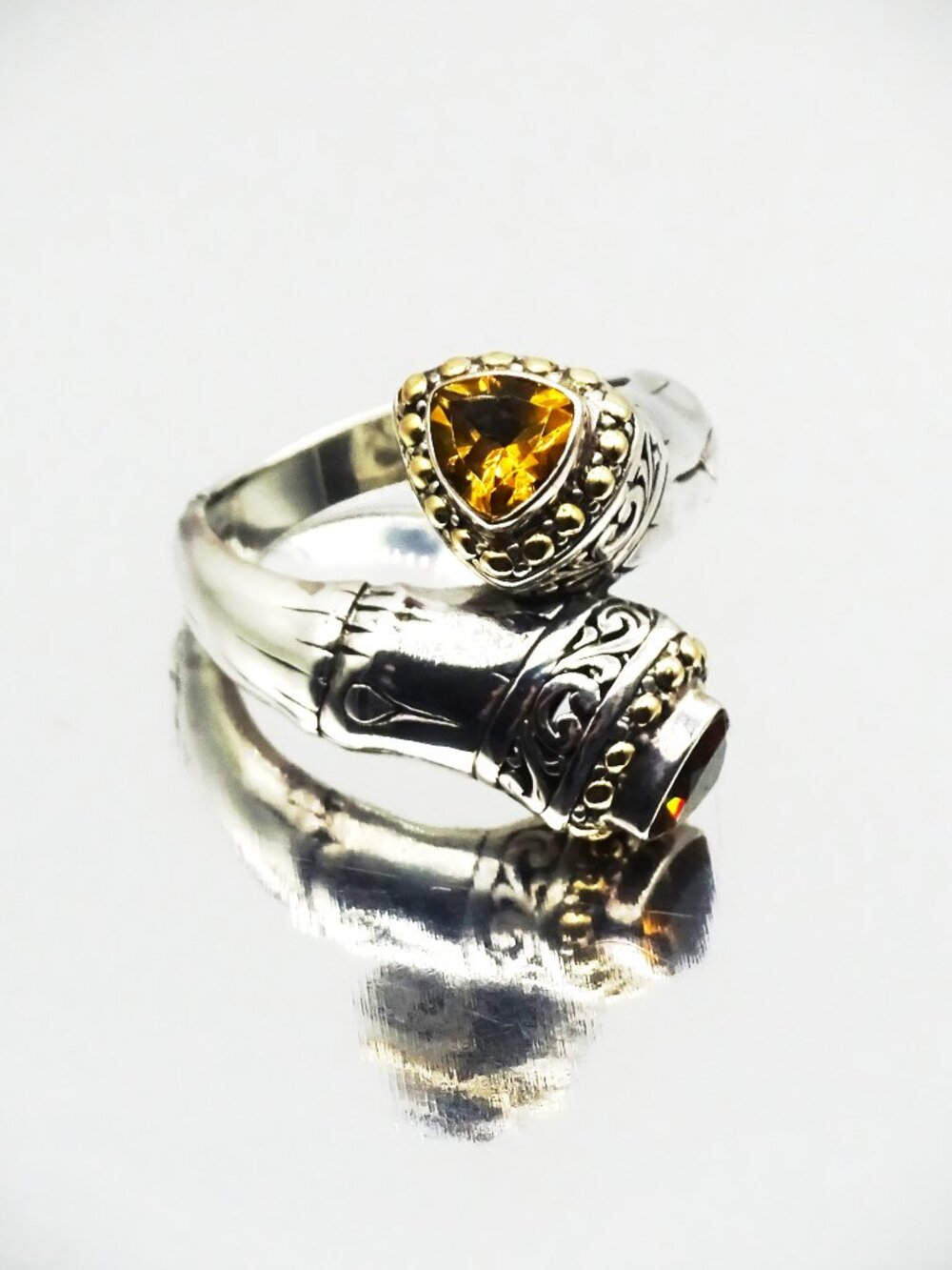PHILLIP GAVRIEL Sterling Silver 18K Yellow Gold Citrine Overlap Ring Size 8